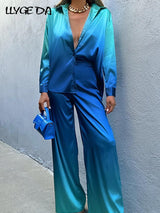 Elegant Casual Gradient Satin Set