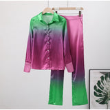 Elegant Casual Gradient Satin Set