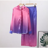 Elegant Casual Gradient Satin Set