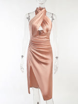 Satin Elegant Sparkly Midi Dress