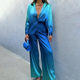 Elegant Casual Gradient Satin Set