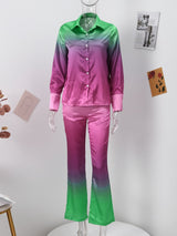 Elegant Casual Gradient Satin Set