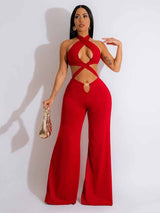Criss Cross Halter Neck Jumpsuit