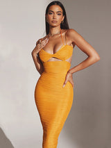 Slip Cut Out Ruched Midi Dress