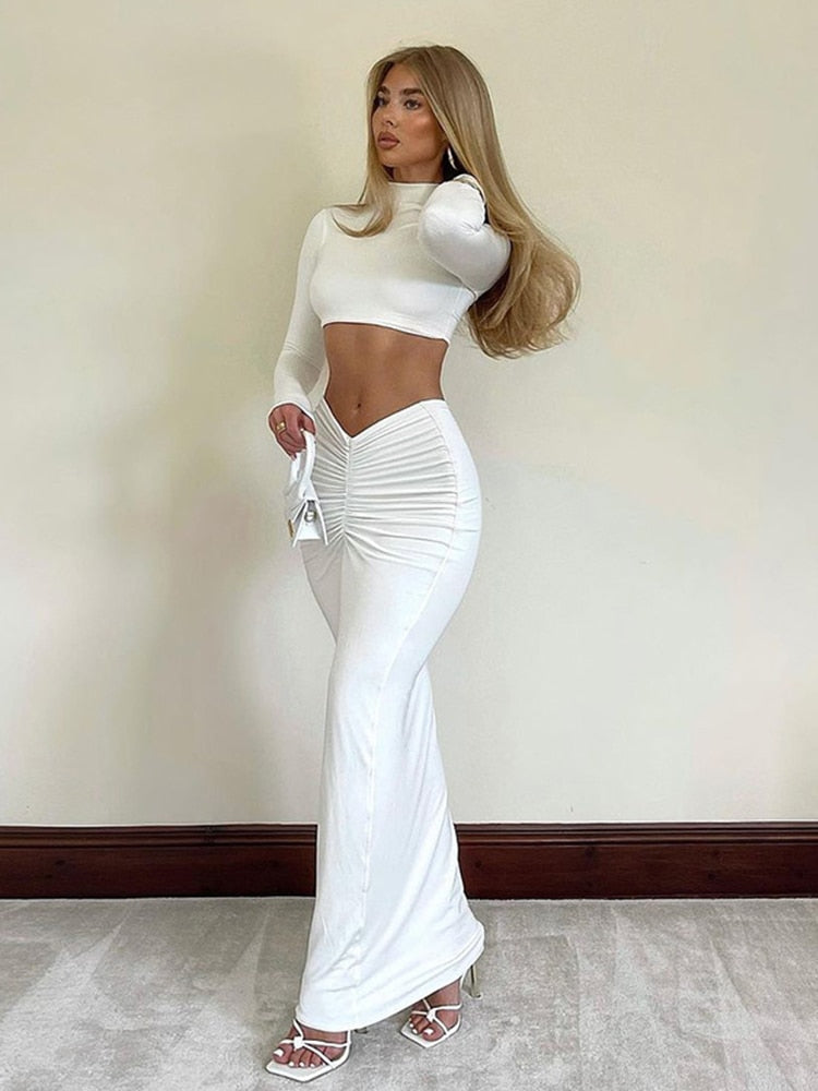 Elegant White Long Sleeve Set