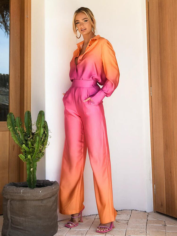 Elegant Casual Gradient Satin Set