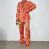 Elegant Casual Gradient Satin Set