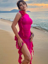 Rose Mesh Slit Dress