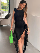 Rose Mesh Slit Dress