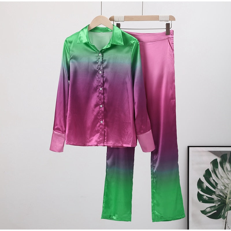 Elegant Casual Gradient Satin Set