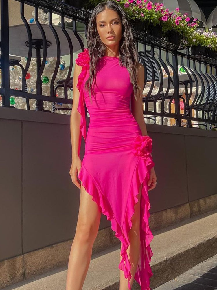 Rose Mesh Slit Dress