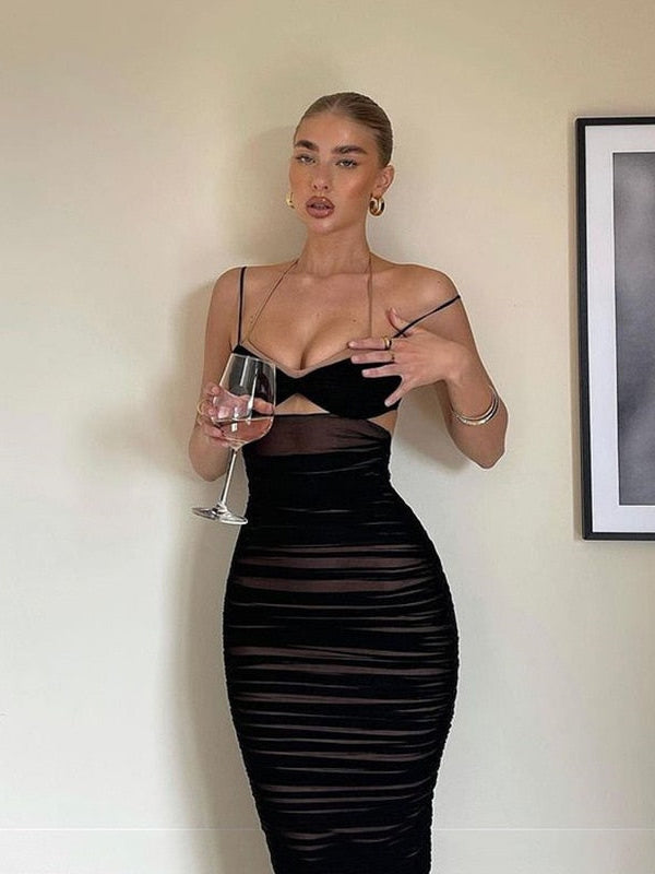 Slip Cut Out Ruched Midi Dress